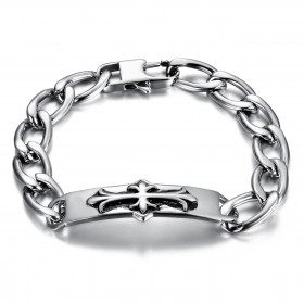 Bracelet croix fleur de lys Bijou templier Acier bobijoo