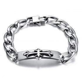 BR0291 BOBIJOO Jewelry Lily flower cross bracelet Templar jewel Steel
