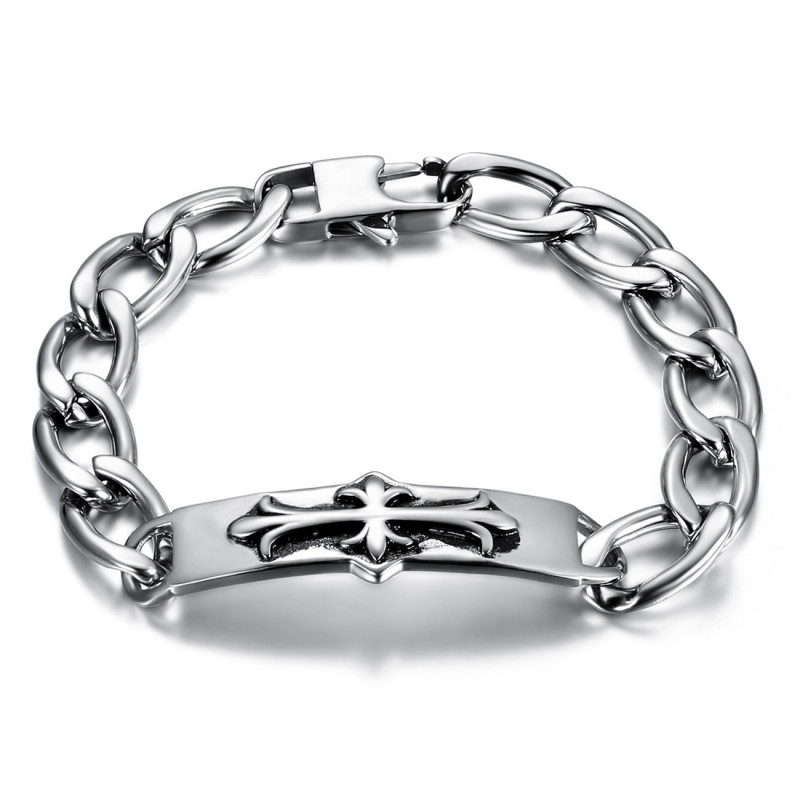 Bracelet croix fleur de lys Bijou templier Acier bobijoo