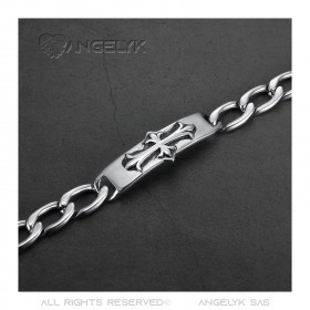 BR0291 BOBIJOO Jewelry Lily flower cross bracelet Templar jewel Steel