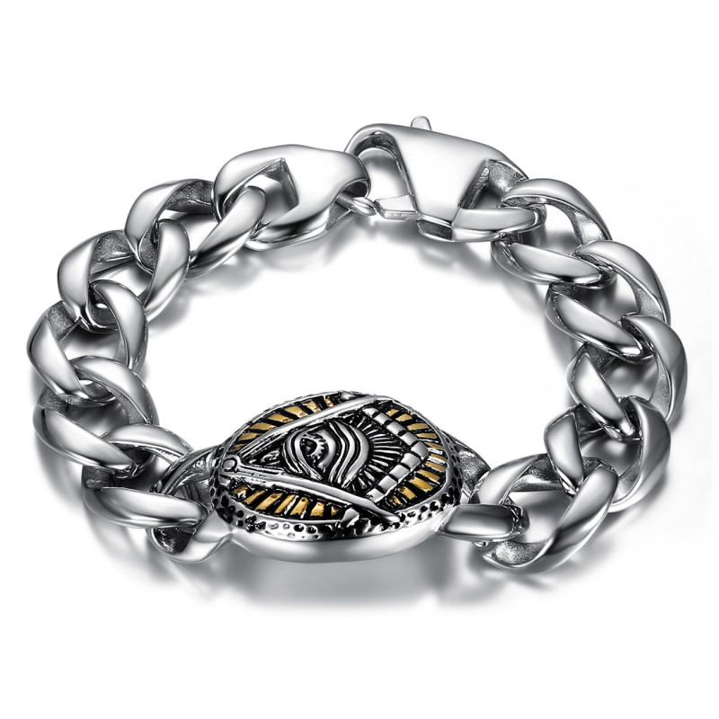 BR0293 BOBIJOO Jewelry Bracelet freemason seeing eye steel 22cm