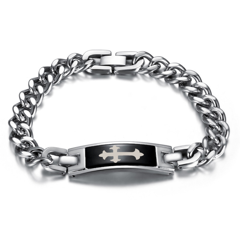 BR0294 BOBIJOO Jewelry Cross bracelet fleur de lys 21.5cm Steel