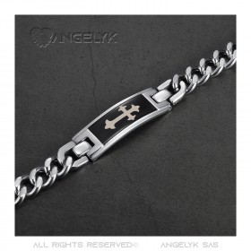 Bracelet croix fleur de lys 21.5cm Acier bobijoo