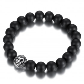 Bracelet boule 10mm Onyx noir Tête de lion acier bobijoo