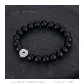 BR0038 BOBIJOO Jewelry Pulsera de Piedra de Ónice Negro Mate de 10 mm de la Cabeza de León de Acero