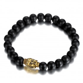 Bracelet boule 8mm Onyx noir Bouddha acier et or bobijoo