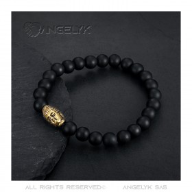 Bracelet boule 8mm Onyx noir Bouddha acier et or bobijoo