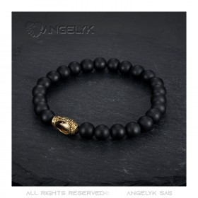 Bracelet boule 8mm Onyx noir Bouddha acier et or bobijoo