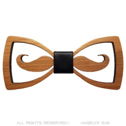 NP0065 Gaston et Ferdinand Openwork Mustache Wood Bow Tie