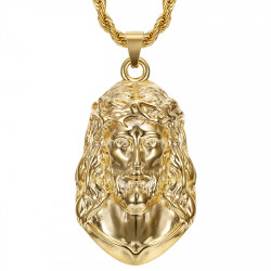 PE0332 BOBIJOO Jewelry Christ pendant, giant necklace for men, steel and gold
