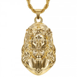 Ciondolo Cristo, collana gigante da uomo, bobijoo in acciaio e oro