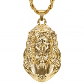 PE0332 BOBIJOO Jewelry Christ pendant, giant necklace for men, steel and gold