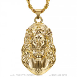 PE0332 BOBIJOO Jewelry Christ pendant, giant necklace for men, steel and gold