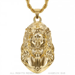 Ciondolo Cristo, collana gigante da uomo, bobijoo in acciaio e oro