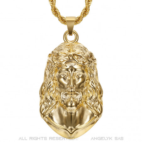 Pendentif christ, Collier géant Homme, Acier et Or bobijoo