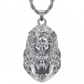 Ciondolo Cristo, collana gigante da uomo, acciaio argento bobijoo silver