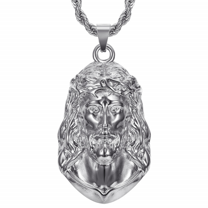 Ciondolo Cristo, collana gigante da uomo, acciaio argento bobijoo silver