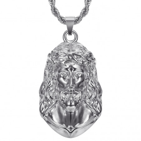 Pendentif christ, Collier géant Homme, Acier argent bobijoo