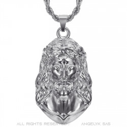 PE0332S BOBIJOO Jewelry Christ pendant, Men's giant necklace, Silver steel