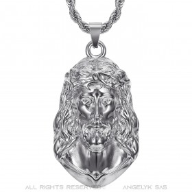 Pendentif christ, Collier géant Homme, Acier argent bobijoo