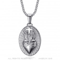 PEF0069S BOBIJOO Jewelry Corazón de Cristo, colgante de collar de acero y plata