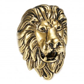 BA0396 BOBIJOO Jewelry Vintage goldener und schwarzer Löwenring, riesiges Juwel