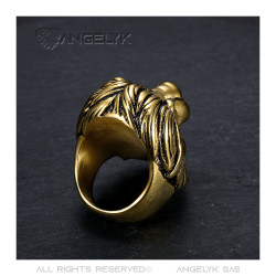BA0396 BOBIJOO Jewelry Vintage gold and black lion ring, huge jewel