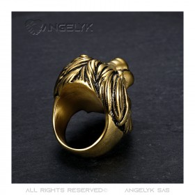 BA0396 BOBIJOO Jewelry Anello vintage in oro e leone nero, gioiello enorme