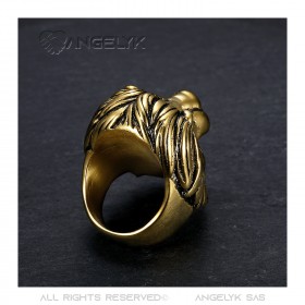 BA0396 BOBIJOO Jewelry Anillo vintage de oro y león negro, joya enorme