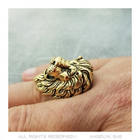 BA0396 BOBIJOO Jewelry Anello vintage in oro e leone nero, gioiello enorme