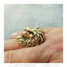 BA0396 BOBIJOO Jewelry Vintage gold and black lion ring, huge jewel