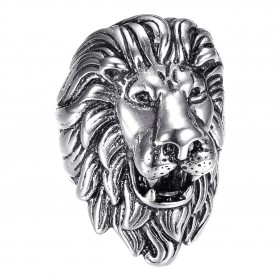 BA0396S BOBIJOO Jewelry Vintage silver and black lion ring, huge jewel