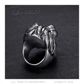 BA0396S BOBIJOO Jewelry Vintage silver and black lion ring, huge jewel