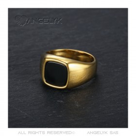 BA0397 BOBIJOO Jewelry Anello cabochon Onice nero Acciaio inossidabile Oro