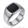 BA0397S BOBIJOO Jewelry Anillo cabujón Ónix negro Acero inoxidable Plata