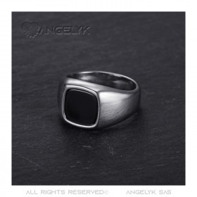 Bague cabochon Onyx noir Acier inoxydable Argent bobijoo