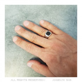 Bague cabochon Onyx noir Acier inoxydable Argent bobijoo