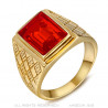 Signet Ring Man Stone Red Rectangle Steel Gold   IM#20480