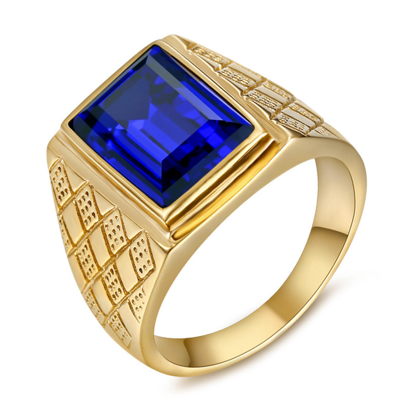 Anello Uomo Di Pietra Blu Viola Dell'Acciaio Oro   IM#20486