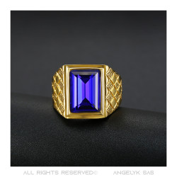 Signet Ring Man Blue Stone Purple Steel Gold   IM#20488