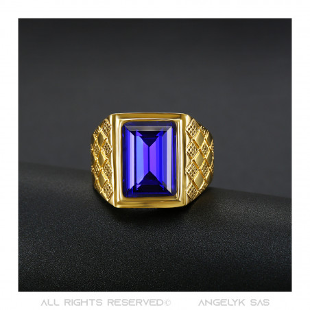 Anillo Anillo De Hombre De Piedra Azul Púrpura De Acero De Oro   IM#20488