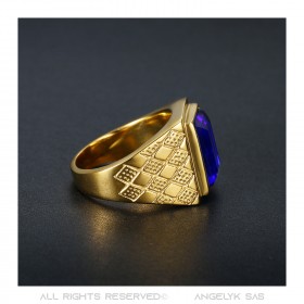 Signet Ring Man Blue Stone Purple Steel Gold   IM#20489