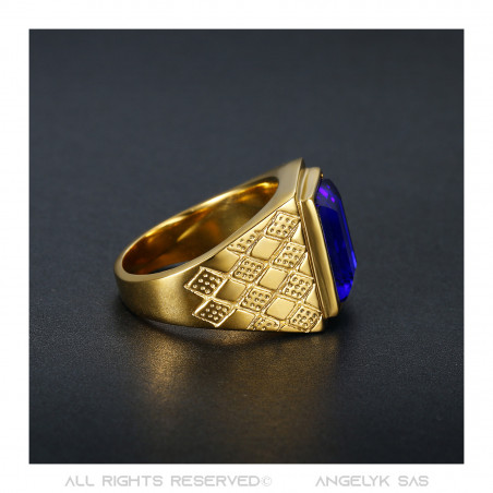 Signet Ring Man Blue Stone Purple Steel Gold   IM#20489