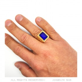 Chevalière Bague Homme Pierre Bleue Violet Acier Or   IM#20490