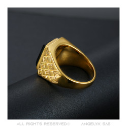 Siegelring Ring Mann, Der Schwarze Stein-Cabochon Stahl Gold   IM#20496