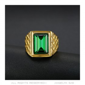 BA0398 BOBIJOO Jewelry Anillo Piedra Verde Aspecto Dorado y Esmeralda