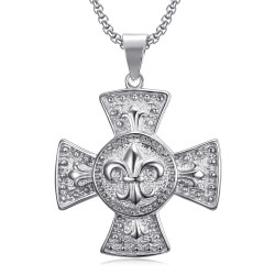 PE0113S BOBIJOO Jewelry Large Medallion Pendant Cross Pattee Templar Lily Silver