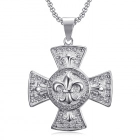 PE0113S BOBIJOO Jewelry Großer Medaillon-Anhänger Kreuz Pattee Templer-Lilie Silber