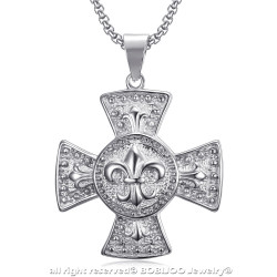 Grand Médaillon Pendentif Croix Pattée Templier Lys Argent bobijoo