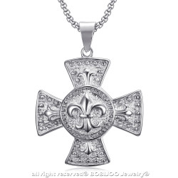 PE0113S BOBIJOO Jewelry Großer Medaillon-Anhänger Kreuz Pattee Templer-Lilie Silber